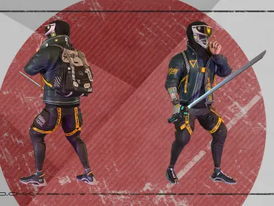 Cyber ninja Low-poly 3D model