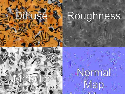 Robotic Tiger with Gold Black Pattern and Laser Mounts Low-poly 3D model