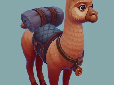  3D model Game ready cute cartoony Alpaca Low-poly 3D model