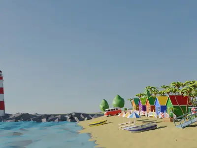 Tropical Beach Environment stylized asset low poly Low-poly 3D model