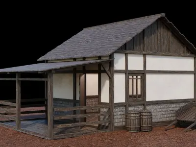 Medieval Village Asset 01 - 4K Textures Game Ready Low-poly 3D model