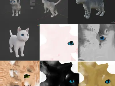 6 Low Poly Cute Cats Low-poly 3D model