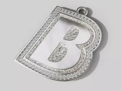 B Pendant Gems Outline and Textured Low Relief 3D print model 3D print model