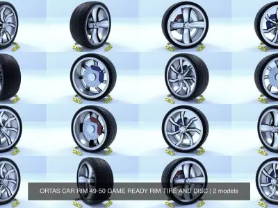 ORTAS CAR RIM 49-50 GAME READY RIM TIRE AND DISC 3D Model Pack