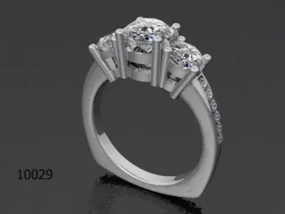 Ring three stone diamond engagement Free 3D print model