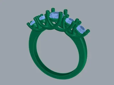 5 Stone Round  Engagement Ring 3D print model