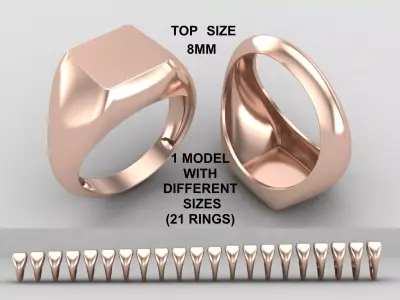 Square Signet Ring Base 8MM top in All sizes 193-MWC  3D print model