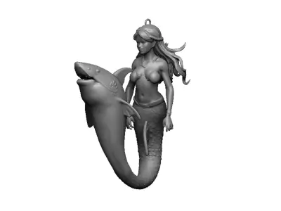 mermaid and shark pendant 3D print model