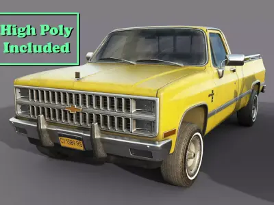 Chevrolet C10 1982 Yellow Low-poly 3D model