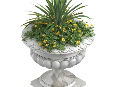 Yellow Flowers in container pot for facade decoration 3D model