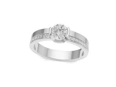 Solitaire Diamond Ring with Side Stones for Women 3D print model