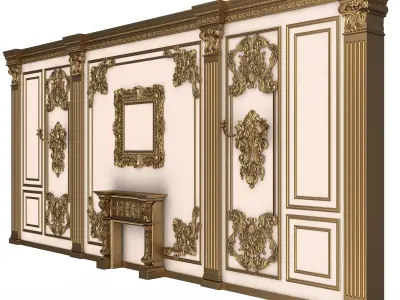 Boiserie Classic Wall with Mouldings 06 White Low-poly 3D model