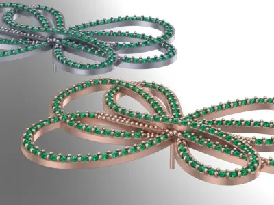 bowtie papion brooch and earrings 3rd version 3D print model