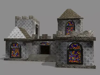 Castle stained glass house Low-poly 3D model