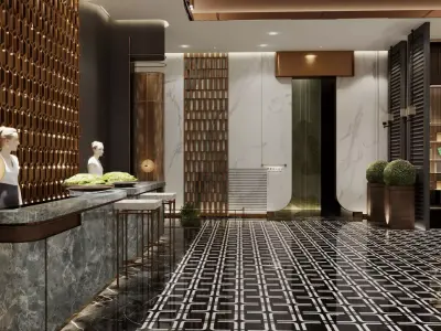 Luxury Hotel Lobby Reception Low-poly 3D model