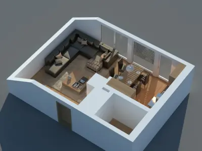 Open Plan Apartment Lounge 3D model
