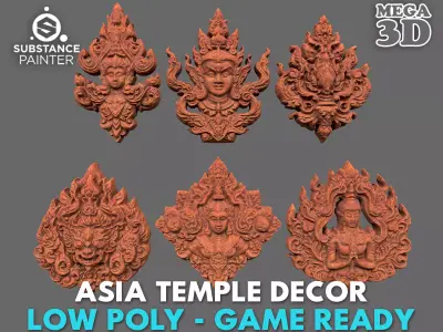 Low poly Asia Temple Decor - 231005 Low-poly 3D model