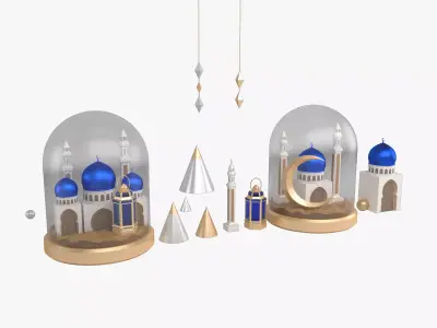 Ramadan Collection islamic mosque in glass dome 3D model