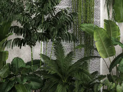 Garden And Tropical Flowerbed With Hanging Plants 3D model