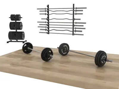 gym barbell rack with four weights Low-poly 3D model