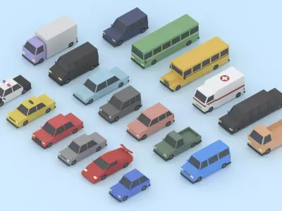 Cartoon City Cars Pack Low-poly 3D model