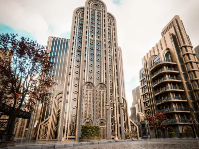 ART DECO SKYSCRAPER BUILDING 08 Low-poly 3D model