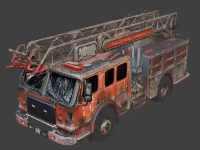 Wrecked Fire Truck 3D Model Low-poly 3D model