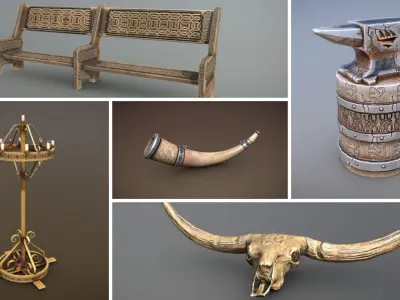 Medieval Props Unreal Engine  Low-poly 3D model