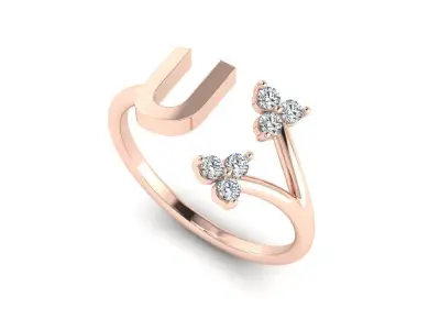 Jewelry Alphabet Ring U with Diamonds  3D print model