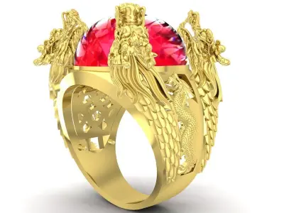 Luxury Dragon Head Ruby Signet Ring 3334 3D print model