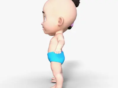 Cute Baby Boy and Girl 3D Cartoon Model Low-poly 3D model