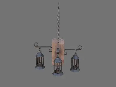 Hanging Chandelier Medieval Low-poly 3D model