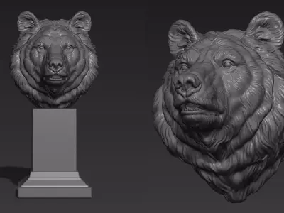 Bear head shaggy 3D print model