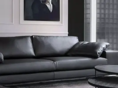 Modern Black Leather Sofa 3D Model  3D model