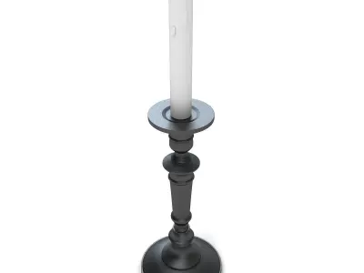 Old candlestick with candle 3D model