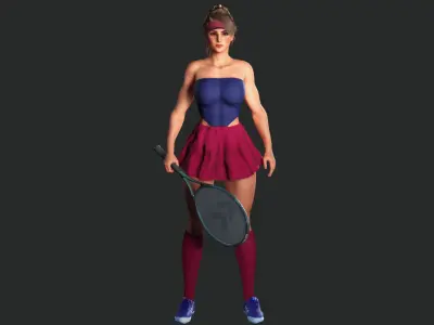 AAA 3D REALISTIC CHARACTER - MUSCULAR GIRL SPORT OUTFIT TENNIS Low-poly 3D model