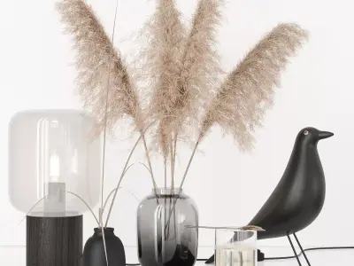 Black decorative set with pampas 3D model