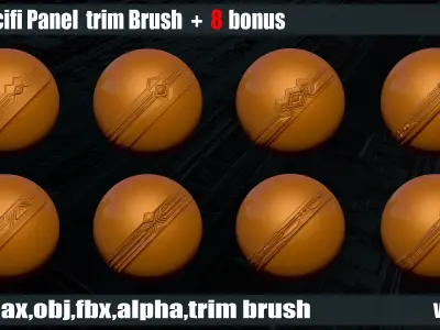 50 Scifi Panel Trim Brush   8 Bonus   3D Models    Alpha vol02 3D model