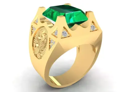 Luxury Emerald Engraved Dragon Signet Ring for Men  2295 3D print model