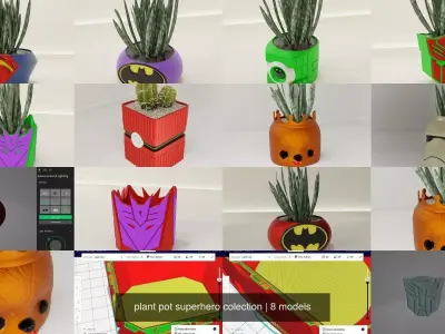 plant pot superhero colection 3D Model Collection