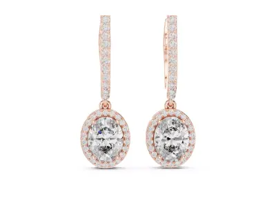 Oval  Diamond Halo Drop Earrings 3D print model