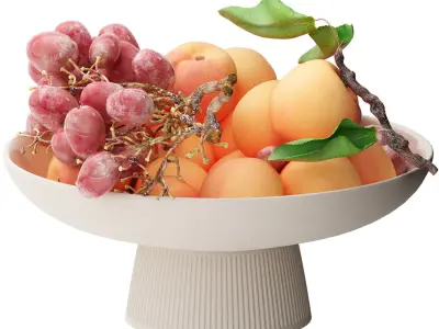 bowl of apricots and brown grapes fruit 3D model