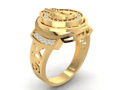 Luxury Custom Letter L Diamond Signet Ring 3D Model 2085 3D print model