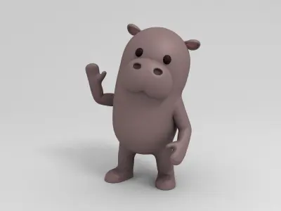 Rigged Cartoon Hippopotamus 3D model