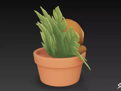 Sloth in Flower Pot Low-poly 3D model