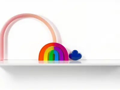 Rainbow Acrylic Shelf with Cloud Stoppers Low-poly 3D model