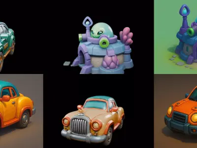 Stylized Car Advanced model bundle 2 pack 100 glb 3D model