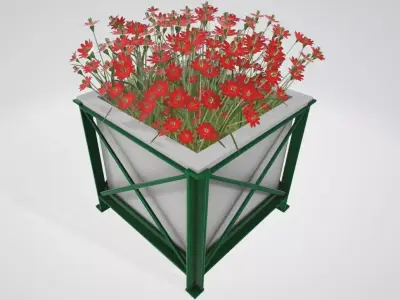 Flower Pot Red Flowers Version 2 Low-poly 3D model