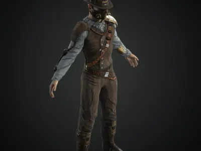  Steampunk rigged character Low-poly 3D model