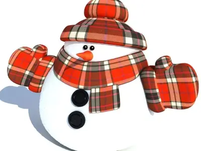 Snowman wearing plaid hat and scarf 3D model